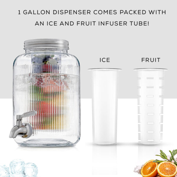 JoyJolt 1Gal Fluted Glass Drink Dispenser w/Spigot Ice & Fruit Infuser