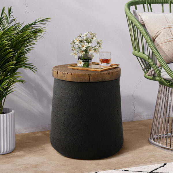Kanauga Outdoor Concrete Side Table - Modern Patio Accent Table