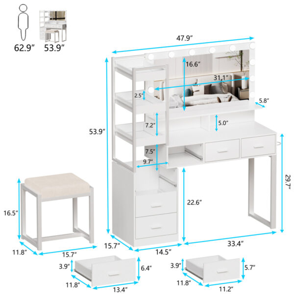 Kelila Makeup Vanity Desk: Illuminated Mirror & Charging Station