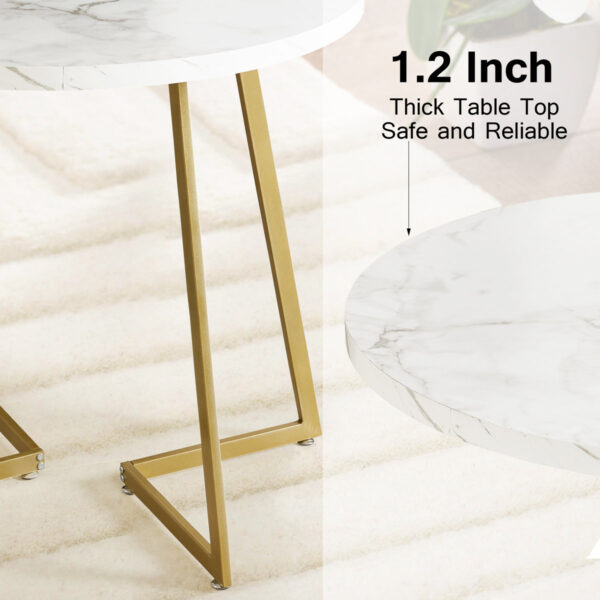 Kilwin 3-Piece White/Gold Modern Round Dining Table Set with 2 Chairs
