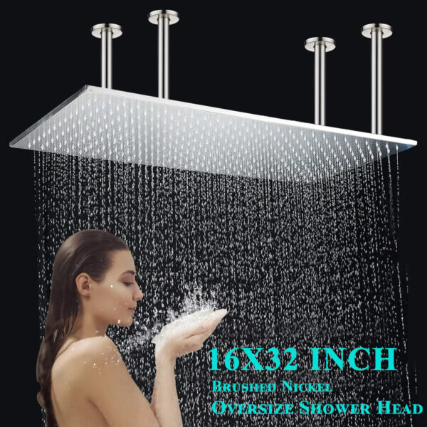 LED 16x32in Rectangular Rainfall Showerhead Silicone Nozzles Black