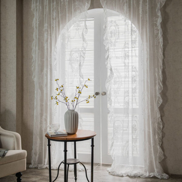 Lausanne White Retro Sheer Lace Window Curtains with Flounce - Elegant