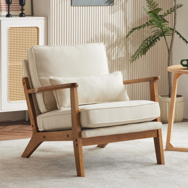 Lemley Upholstered Accent Chair with Wooden Legs & Single Pillow