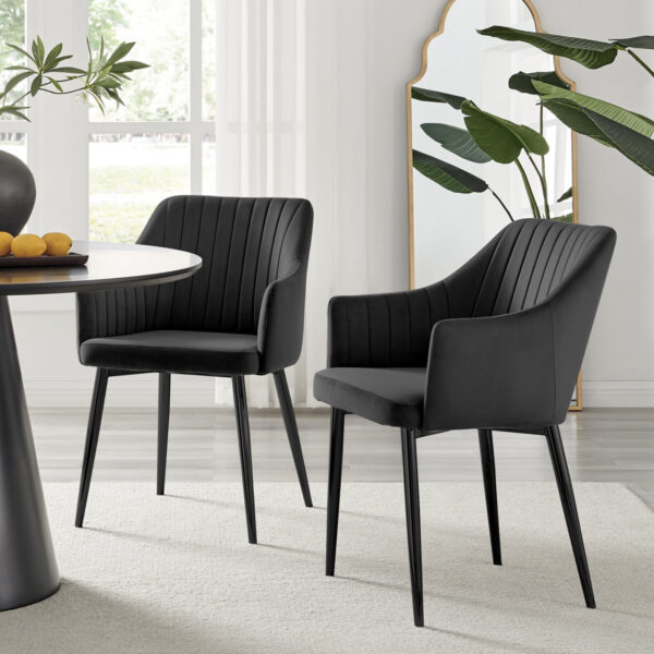 Lenworth Modern Black Metal & Glass Dining Set with 6 Velvet Chairs