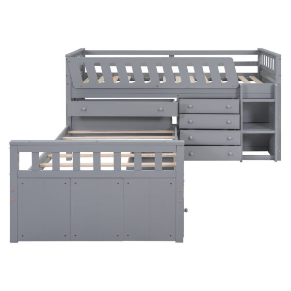 Low L-Shaped Bunk Bed with 7 Storage Drawers - Space-Saving for Kids