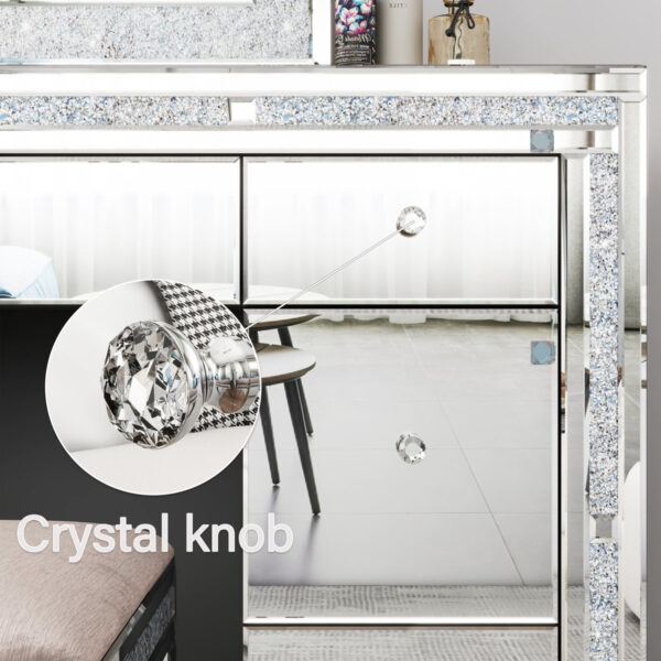 Mariaha Mirrored 7-Drawer Vanity Table - Glam Makeup Vanity Set