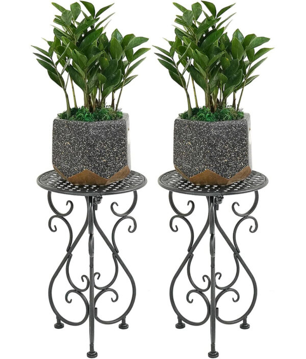 Metal Plant Stands Set of 2, 17in Heavy-Duty Indoor/Outdoor, Black