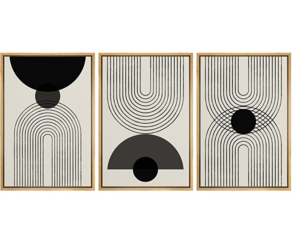 Mid-Century Modern Black-and-White Abstract Framed Canvas Print