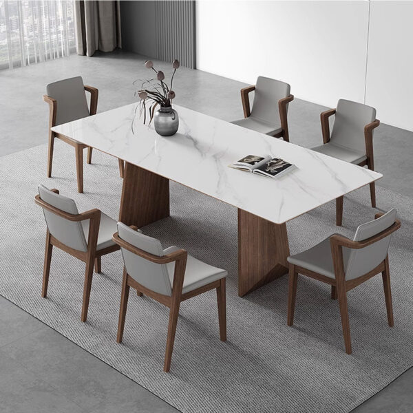 Modern Minimalist Rectangular Dining Table - Solid Wood, Seats 6