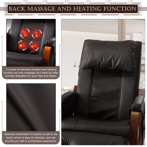 Leather Massage Rocker Chair w/ Heat & Vibration, Adjustable Footrest