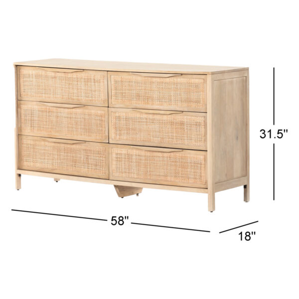 Nellie 6-Drawer Cane Dresser - Mid-Century Rattan Bedroom Storage