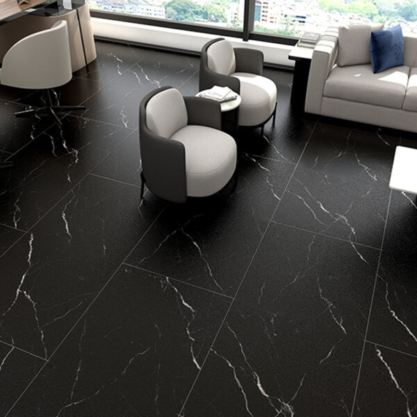Onda Black 12" x 24" Marble-Look Porcelain Tile - Textured Matte