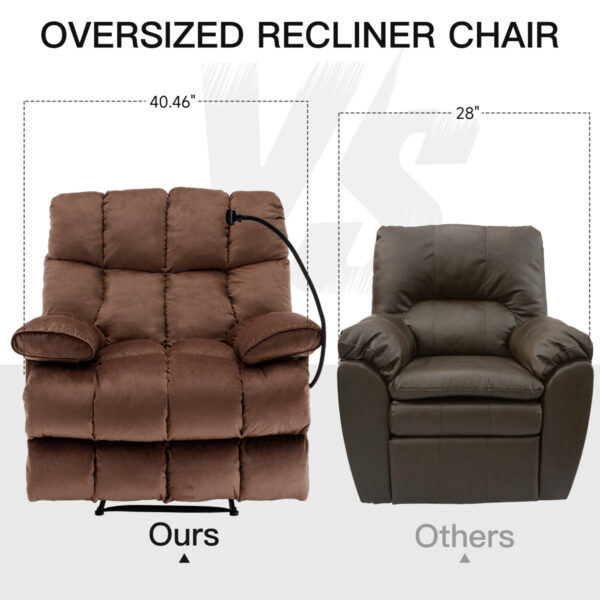 Oversized Velvet Manual Recliner for Adults 400 lb Big & Tall - Brown