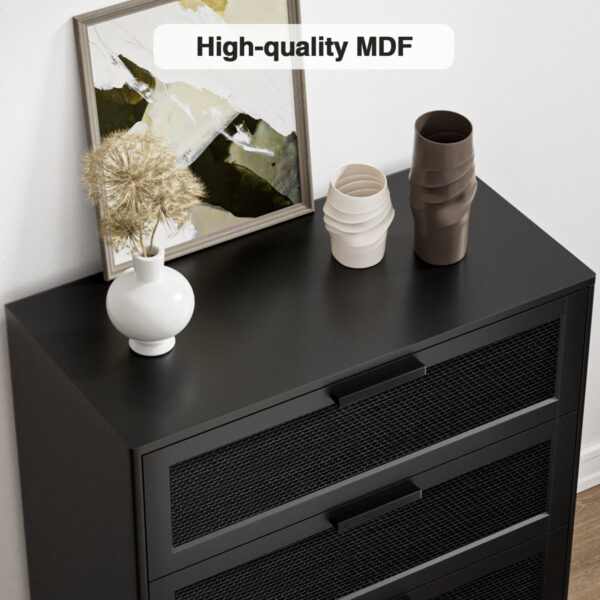 Paison 35" H Black Rattan Dresser - Farmhouse 3-Drawer Bedroom Dresser