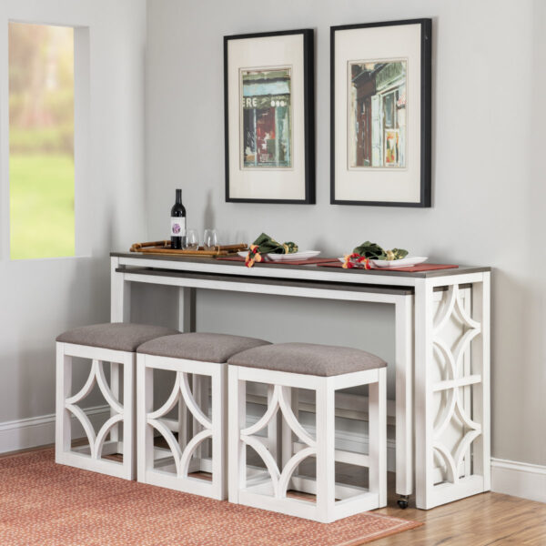Rabeeah 72" Long Rolling Console with 3 Stools - Mobile Kitchen Island