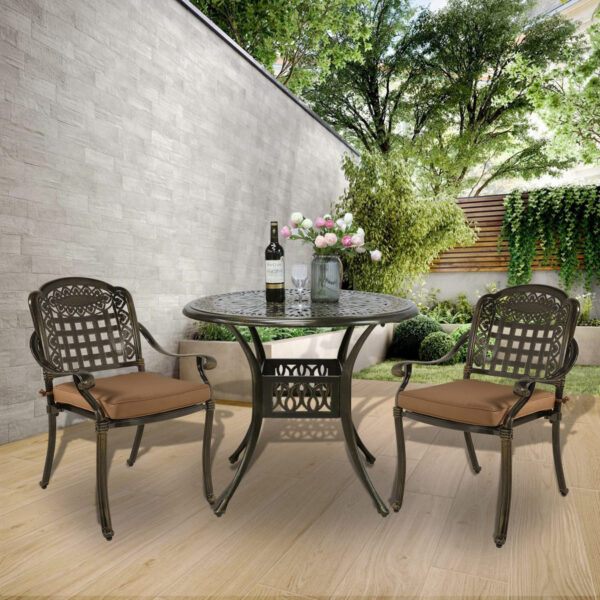 Outdoor Round Bistro Set for Two with Cushions - Patio & Balcony