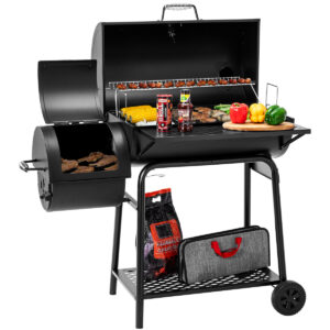 Royal Gourmet 30-inch Barrel Charcoal Grill with Smoker & Front Table