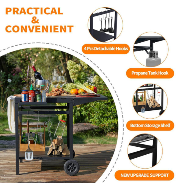 Saaba Outdoor Grill & Pizza Oven Cart Stand - Dual-Shelf, 2-Wheel Cart