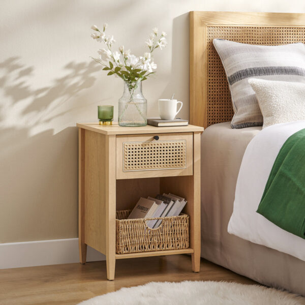 Sabeeka Boho Nightstand - Bedside Table with a Drawer & Modern Storage