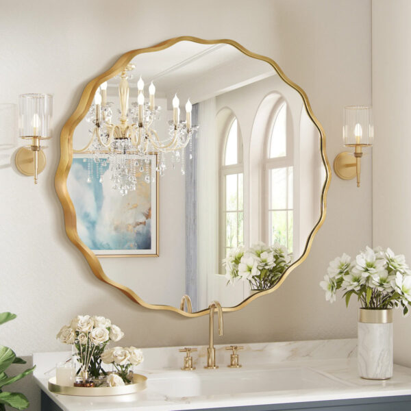 Scalloped-edge Round Metal Wall Mirror - Decorative Vintage Accent
