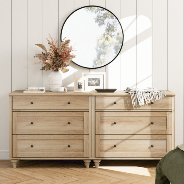 Scarlett 6-Drawer Mid-Century Modern Wooden Bedroom Dresser - Closet Storage