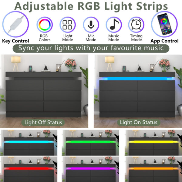 Shellise 6-Drawer 47.2" W Modern Dresser with Power Outlet & LED Light