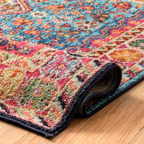 Shetucket Bohemian Power-Loom Performance Rug | Blue Pink Orange