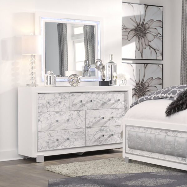 Sia 79.5" W 7-Drawer Dresser with Mirror - Modern Bedroom Storage