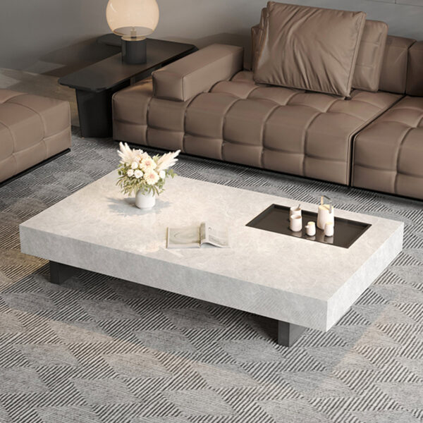 Modern Rectangular Stone Slab Floating Coffee Table for Living Room
