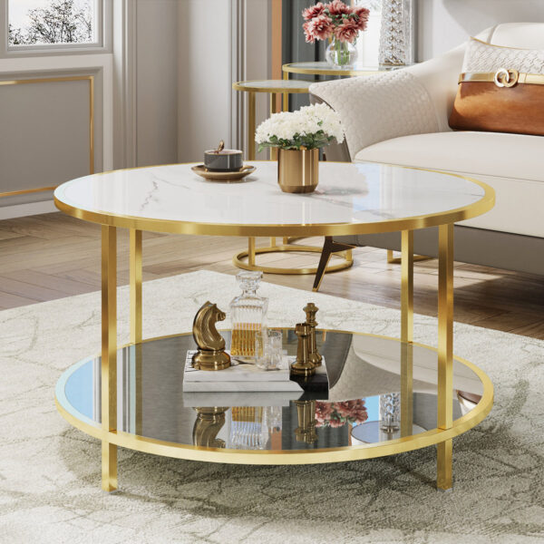 Stanardsville Matthe Mirrored Coffee Table, Stainless Golden Leg 33.5"