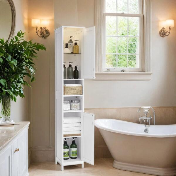 Tall Bathroom Cabinet with Lighting: Freestanding Slim-profile Storage