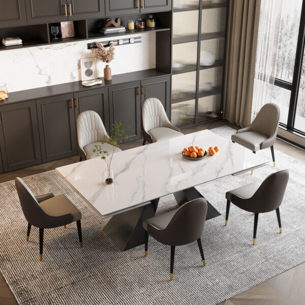 Tanjala 9pc 110.23" Extendable Sintered-Stone Table w/8 Leather Chairs