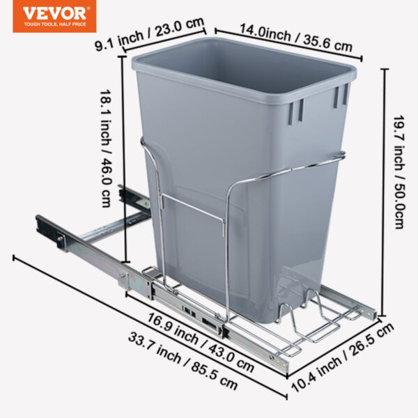 VEVOR Pull-Out Trash Can 29L Under-Mount Kitchen Waste Container
