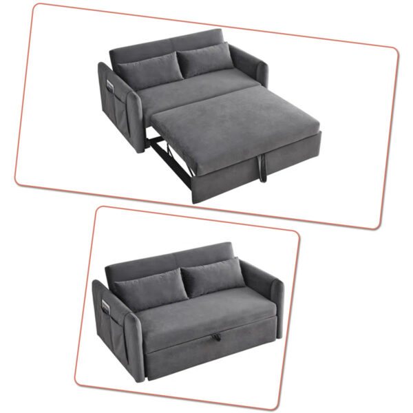Velvet Sofa Bed with Two Pillows and Adjustable Backrest - Plush