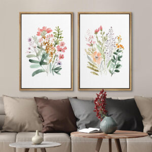 Vivid Wildflower Boho Floral Multicolored Framed Canvas 2-Piece Print