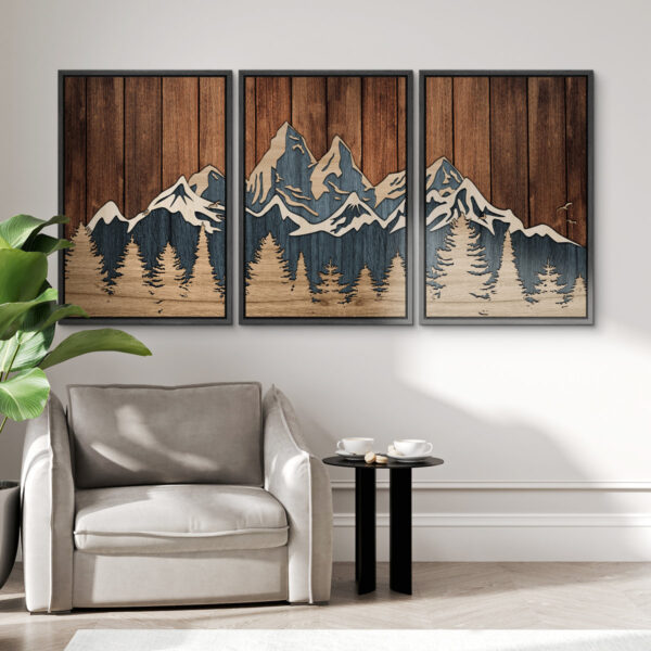 3-piece floater canvas wall art-Western wood-effect mountain & forest